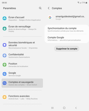 Sélectionnez Synchronisation du compte