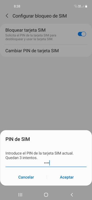 Introduzca su PIN de la tarjeta SIM actual y seleccione Aceptar