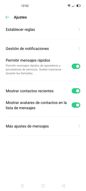 Seleccione Más ajustes de mensajes