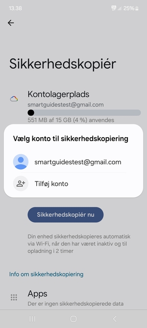 Vælg din sikkerhedskopi-konto