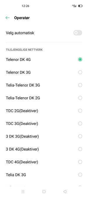 Velg en nettverksoperatør fra listen