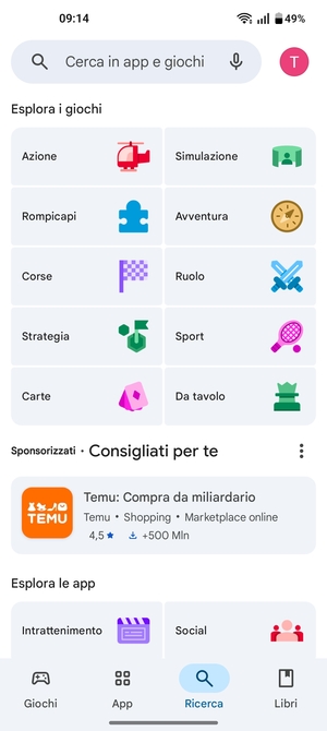 Seleziona la barra di ricerca