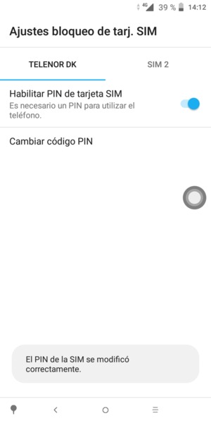 Su PIN de la tarjeta SIM ha sido cambiado