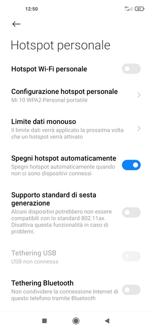 Seleziona Configurazione hotspot personale