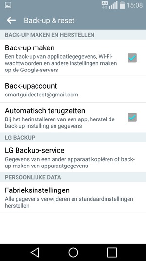 Selecteer Back-upaccount