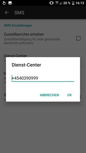 Geben Sie die Dienst-Center Nummer ein und wählen Sie OK