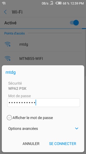 Saisissez le mot de passe du Wi-Fi et sélectionnez SE CONNECTER
