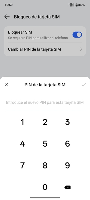 Confirme su nuevo PIN de tarjeta SIM y seleccione Aceptar