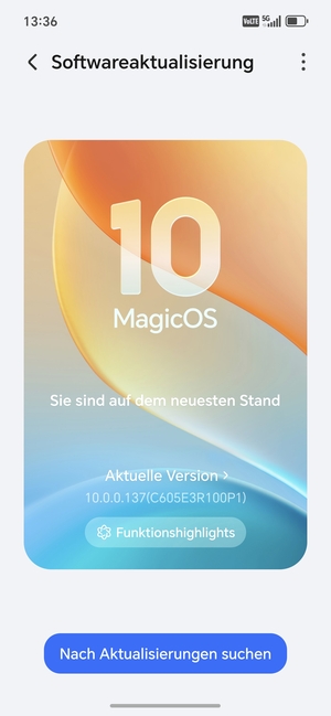Falls Ihr Handy aktualisiert ist, wird Ihnen der folgende Bildschirm angezeigt