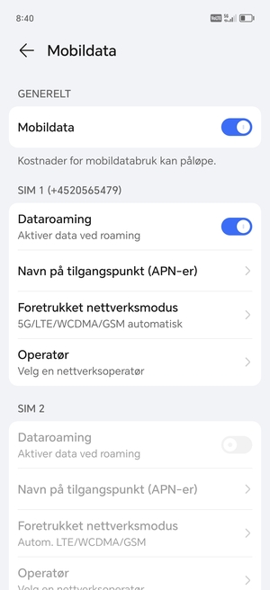 Slå Dataroaming på eller av
