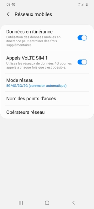 Activer ou désactiver Données en itinérance