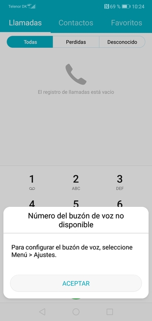 Si el correo de voz no está configurado, seleccione ACEPTAR