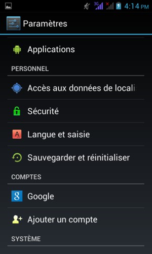 Faites défiler et sélectionnez Google