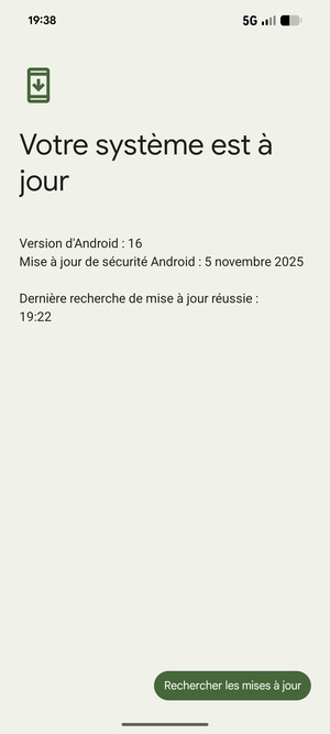 Si votre téléphone est à jour, vous verrez l'écran suivant