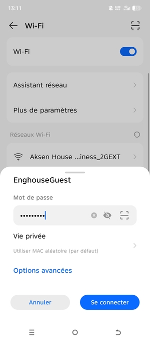 Saisissez le mot de passe du Wi-Fi et sélectionnez Se connecter