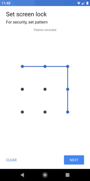 Draw an unlock pattern and select NEXT