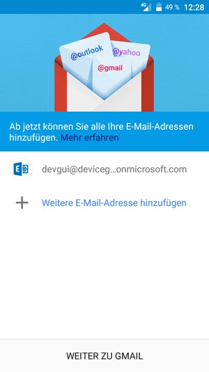 Wählen Sie WEITER ZU GMAIL