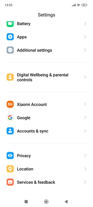 Scroll to and select Accounts & sync