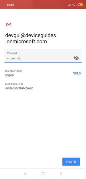 Skriv inn passord og velg NESTE