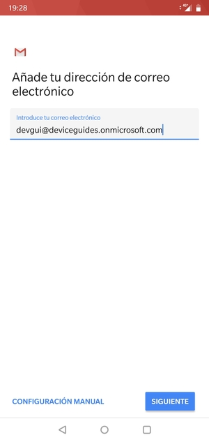 Introduzca su Dirección de correo electrónico y seleccione CONFIGURACIÓN MANUAL