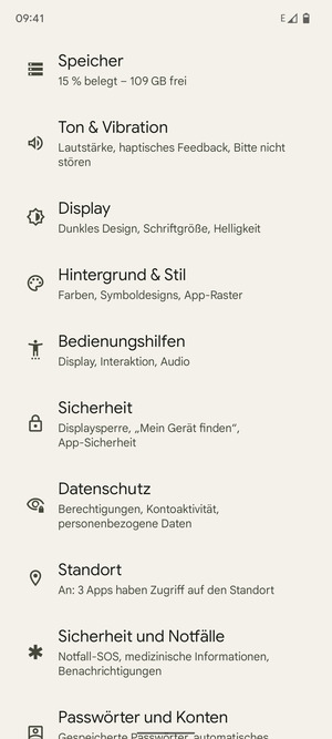 Scrollen Sie und wählen Sie Sicherheit