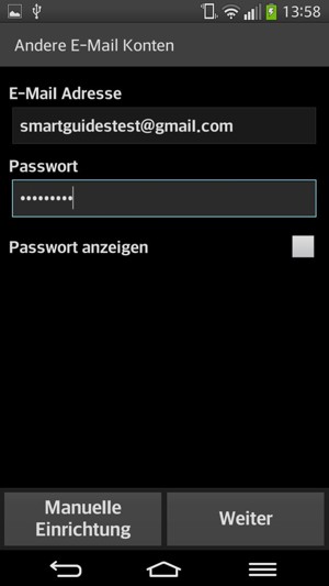 Geben Sie Ihre E-Mail Adresse und Passwort ein. Wählen Sie Weiter