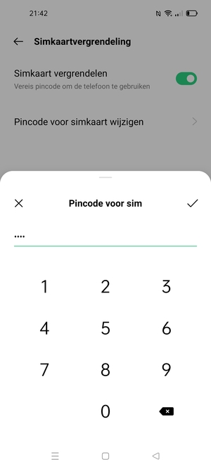 Voer uw huidige pincode voor deze simkaart in en selecteer OK