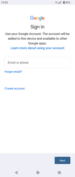 Enter your Gmail address and select Next