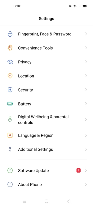 Scroll to and select Security