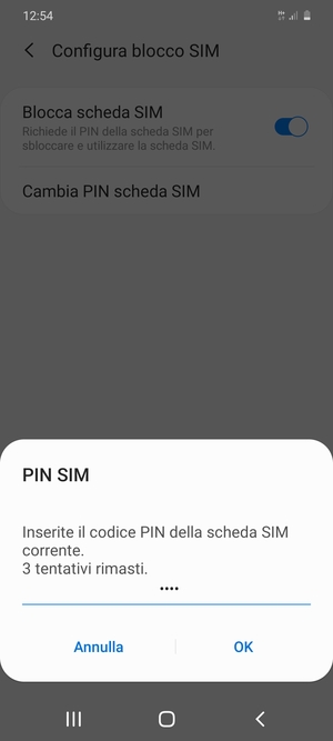Inserisci Codice PIN della scheda SIM corrente e seleziona OK