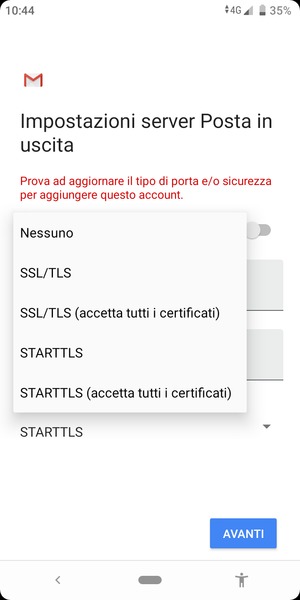 Seleziona Nessuno e AVANTI