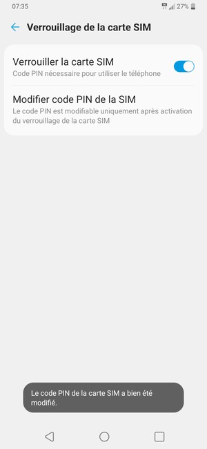 Votre code PIN de la carte SIM a été modifié