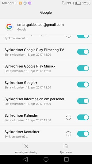 Dine kontakter fra Google vil synkroniseres til smarttelefonen din