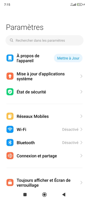 Sélectionnez Réseaux Mobiles