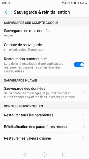 Sélectionnez Compte de sauvegarde