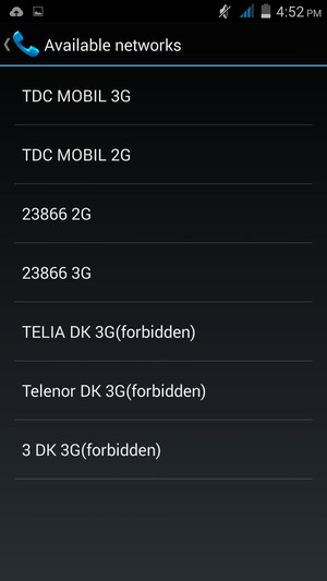 Select a network operator from the list