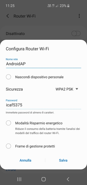 Inserisci una password di almeno 8 caratteri e seleziona Salva