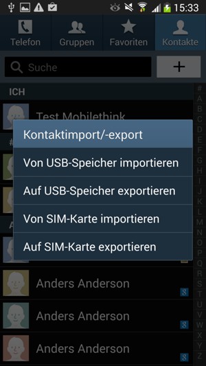 Wählen Sie Von SIM-Karte importieren