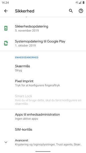 Scroll til og vælg SIM-kortlås