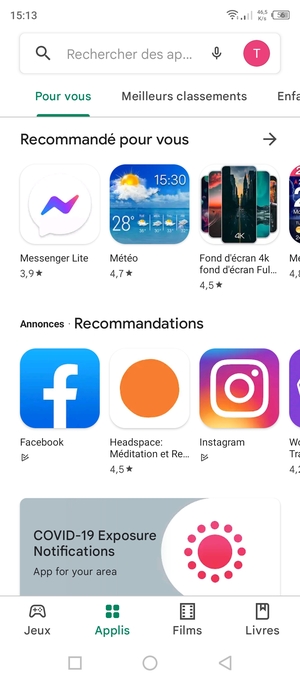 Sélectionnez la barre de Recherche