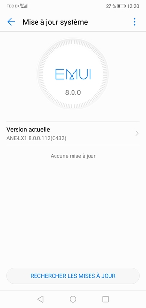 Si votre téléphone est à jour, vous verrez l'écran suivant