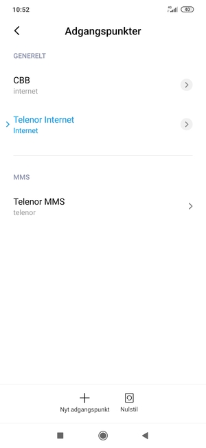 Vælg internetadgangspunktet