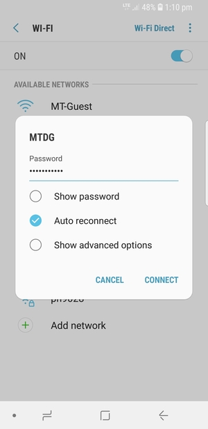 Enter the Wi-Fi password and select CONNECT