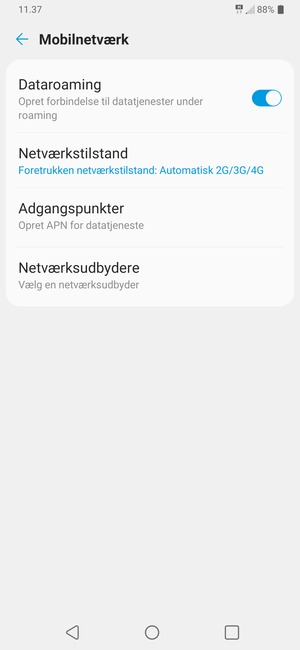 Slå Dataroaming til eller fra