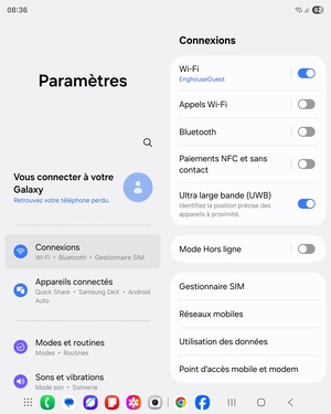 Sélectionnez Connexions puis Gestionnaire SIM