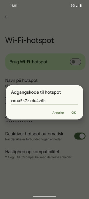 Indtast en Wi-Fi-hotspot adgangskode på minimum 8 tegn og vælg OK