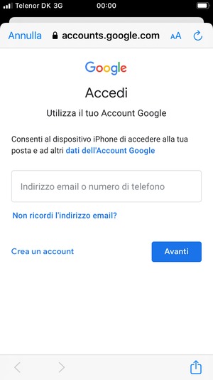 Inserisci il tuo indirizzo Gmail e seleziona AVANTI