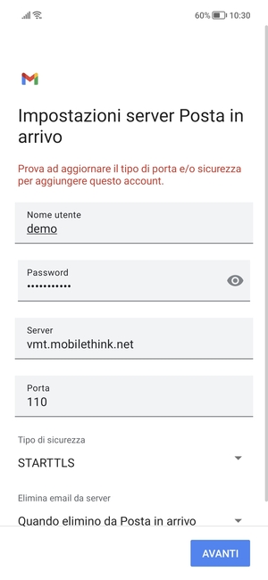 Seleziona Tipo di sicurezza