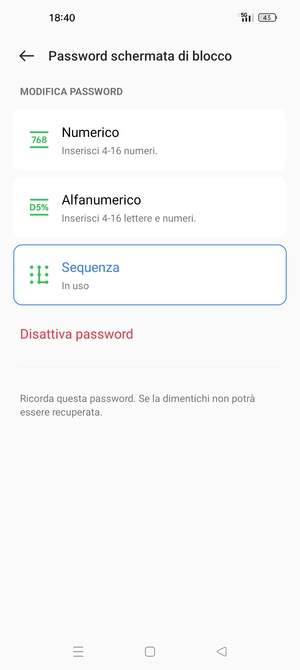 Il tuo telefono è ora protetto dal blocco schermo