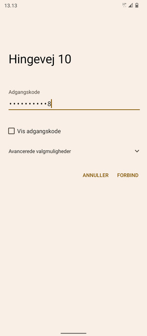 Indtast Wi-Fi adgangskoden og vælg FORBIND